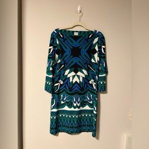 Ali Ro Blue and Green Geometric 3/4 Sleeve Dress 12